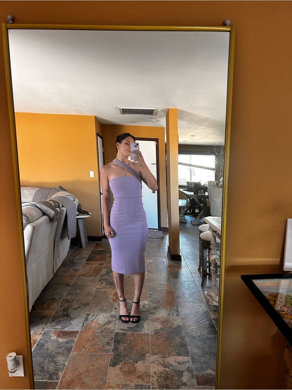 Lulus NWT Lilac Purple One Shoulder Midi Dress Back Slit Size Small